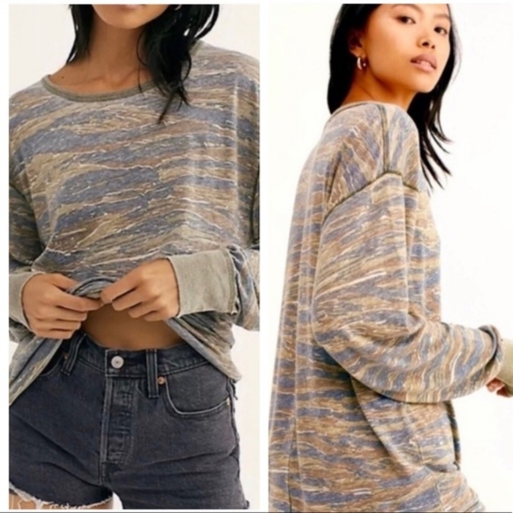 Free People Off the Shoulder Camo Top - Picture 2 of 6